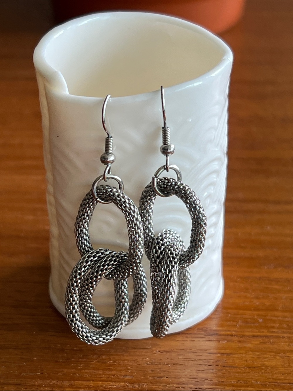 Silver Tone Chain-Loop Drop Earrings